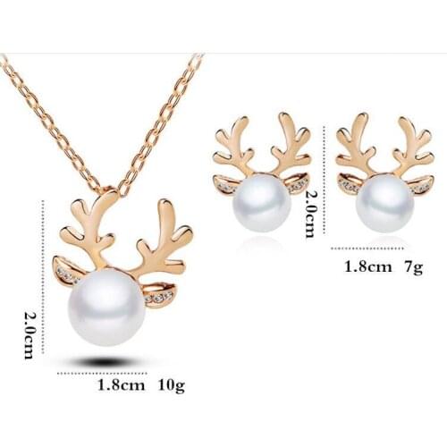 Fashion 2021 Exquisite Antlers Crystal Simulated Pearl Necklace Or Earrings Christmas Jewelry Newest Wedding Jewelry