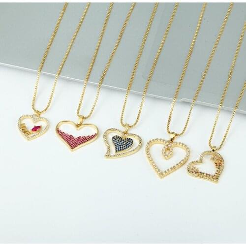 Daihe Fashion Gold Colorful Heart Pendant Necklace Women Crystal 3A Zirconia Copper Love Necklace Women Good Luck Gift Jewelry