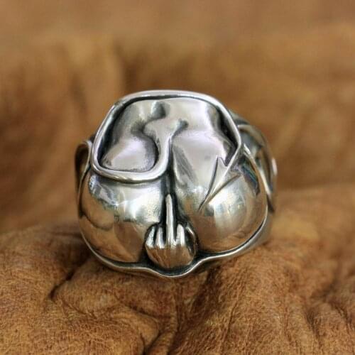 LINSION 925 Sterling Silver Sexy Devil Hips Buttocks Ass Ring Mens Biker Rock Punk Ring TA270 US Size 7 to 15