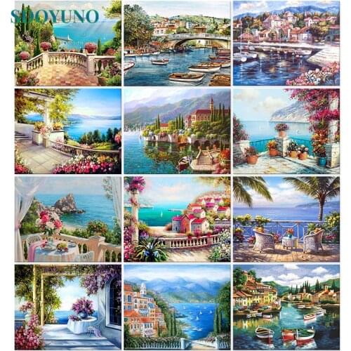 SDOYUNO 40x50cm Paint By Numbers Scenery DIY Oil Painting By Numbers On Canvas Seascape Frameless Digital Hand Painting Decor