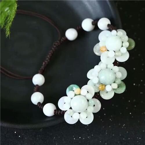 Natural Emerald jade Sunflower Bracelets Jade Beads Charm Jewellery Fashion Hand-Carved Man Woman Luck Amulet