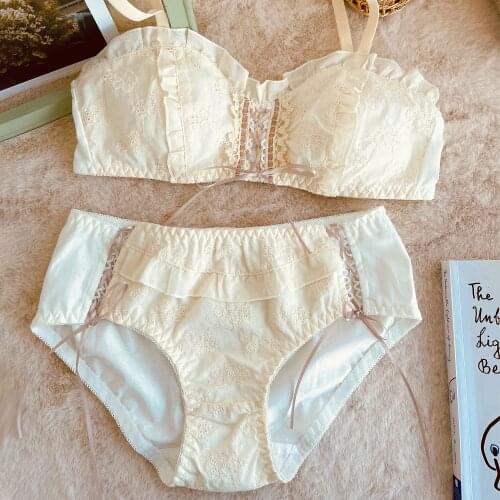 Girls underwear thin section hollow embroidery flowers lingerie no steel ring bra set soft and comfortable breathable bralette