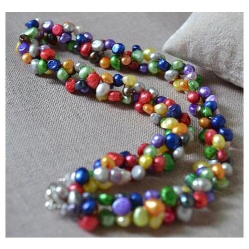 New Arrival Favorite Pearl Necklace Multicolor Baroque Real Freshwater Pearl Handmade Fashion Jewelry Nice Women Gift