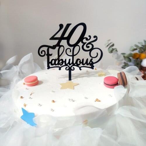 New Fabulous 40 50 60th Acrylic Cake Toppers Black Number Baking Cake Toppers for Birthday Party Cupcake Decoration Supplies