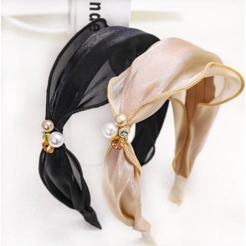 Vintage Side Pearl Rhinestone Silk Cloth Bezel Hair Band Women Hair Accessories Gilrs Headband Hoop Hair Clips opaska do wlosow