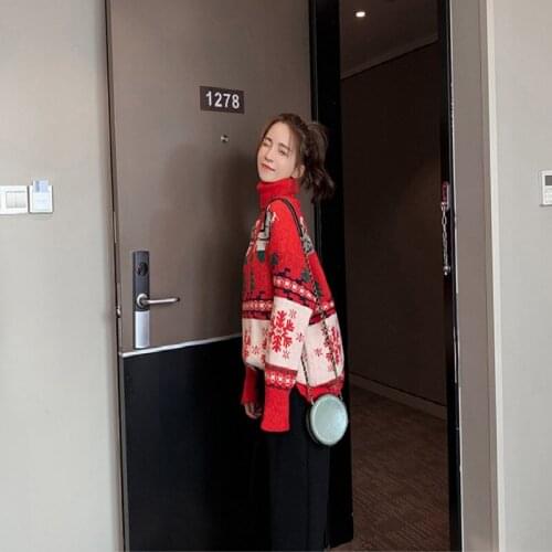 2020 Autumn and Winter New Korean Style Lazy High-neck Womens Loose and Thick Student Long-sleeved Knit Sweater Women