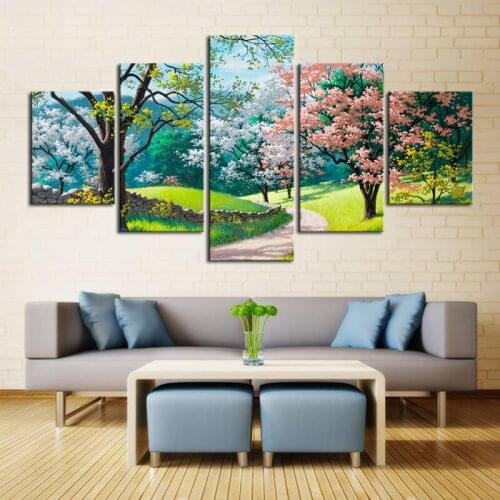 Sunny Spring Printed Canvas 5 Pieces Canvas Art Landscape Oil Painting on Canvas Modern Home Wall Decor Canvas Picture Art HD