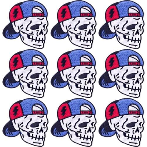 Prajna Wholesale 10PCS Poker Motorcycle Patches Punk Skull Iron on Patches For Clothing Hippie Badges Appliques Jeans Stripe DIY
