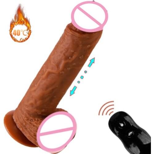 Skin feeling Realistic Telescopic Dildo Vibrator Remote Control Heating Huge Penis With Suction Cup Lesbian Sex Toys For Woman
