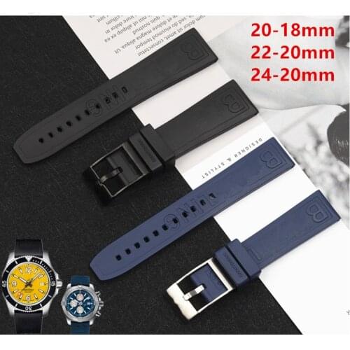 Nature slicone Rubber Watch band 20mm 22mm 24mm Black Blue Watchband Bracelet For Breitling strap Navitimer Avenger logo on