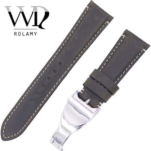 Rolamy 22mm Wholesale Durable Genuine Leather Wrist Watchband Strap Belt Loops Band Bracelets For Seiko Casio Tudor Breitling