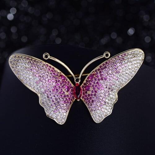 Luxury Colorful Zircon Butterfly Women Brooches Pins Clear Crystal Insect Brooch Wedding Bouquet Decor Broach Bridal Jewelry