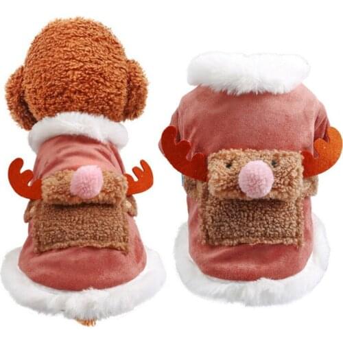 Christmas Elk Pet Dog Costume Clothes For Small Dogs Winter Warm Plush Thickening Powder Cotton Coat Jackets Puppy Outfit