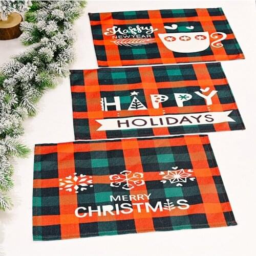 Christmas Table Mat Classic Plaid Design Decorative Rectangular Festival Coaster Non Slip Placemat for Kitchen TS2