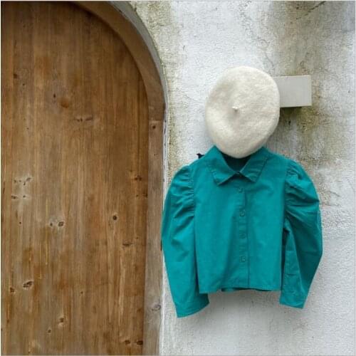 2021 New Stlye Girls Shirt Cotton Autumn Puff Sleeve Fashion Girls Blouse 2-7 year MY997