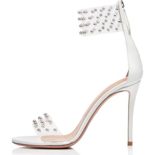 Carpaton Summer Mature New Ladies PVC open toe rivet decoration thin high heel sandals and slippers fashion casual shoes black