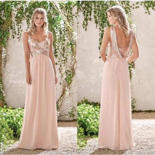 Rose Gold Bridesmaid Dress Spaghetti Strap Guest Wedding Party Dress A Line Chiffon Bridesmaid Gowns Dress vestidos de festa