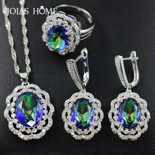 JoiasHome 925 Sterling Silver Jewelry Fashion Exquisite Wild Wave Colorful Gem Bridal Jewelry Set