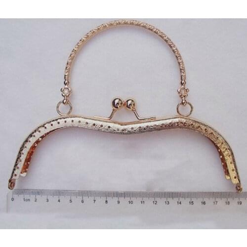 19cm golden color women knurling purse frame with handle handbag making metal clasp hardware accessories 5pcs/lot