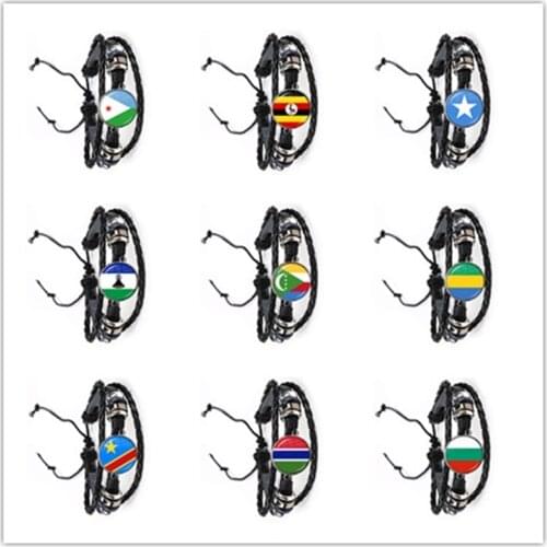 Djibouti,Uganda,Gambia,Congo,Gabon,Comoros,Lesotho,Somalia,Bulgaria National Flag Leather Bracelet For Women Men Jewelry Gift