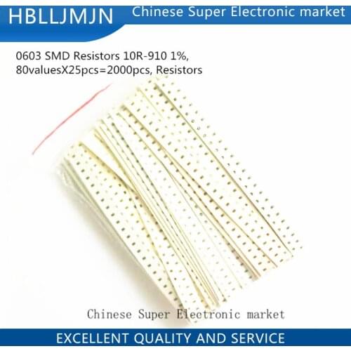 0603 SMD Resistors 10R-910 1%,80valuesX25pcs=2000pcs, Resistors Assorted Kit