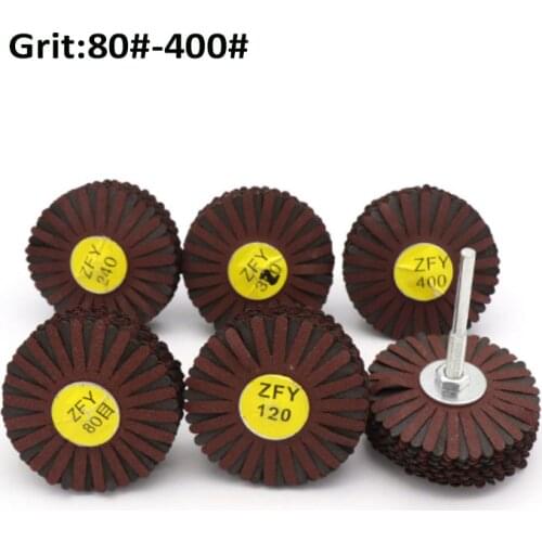 1Pcs 6mm Sanding Flap Wheel Emery Wire Grinding Wheel Radial Abrasive Polishing Brush for Wood Irregular Surface 80-400Grit
