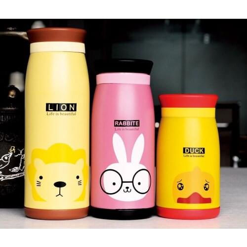 1PC Cute Candy colors Cartoon Animal Thermos Cup Bottle Stainless Steel Coffee milk Vacuum Cup kettle For school outdoor ENY 005