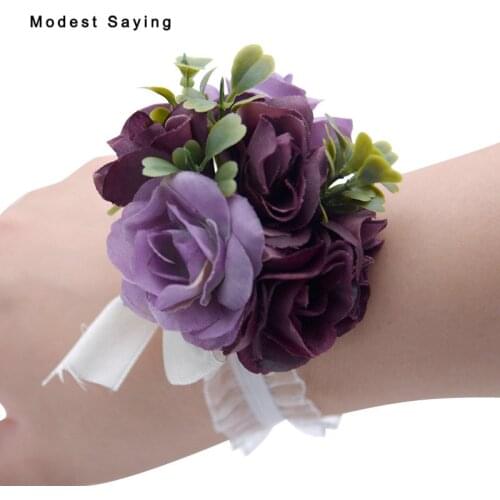 2PCS Garden Purple Corsage for Bridemaid Sisters Flowers Wedding Wrist Corsage 2019 New Fashion Bridal Accessories Decorations