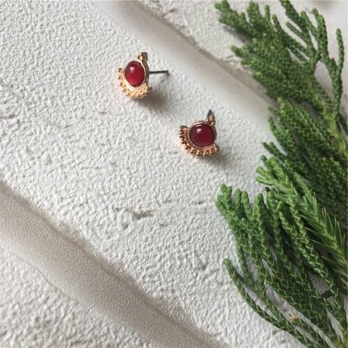 2020 Sweet Rose Pink Gold Color Plating Red Stone Filigree Stud 6 Pair Earrings Pack For Women Girl Statement Gorgeous Accesory