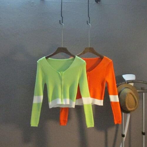 2021 crop top Sweaters Knitted Cardigan Women Long Sleeve TZipper Harajuku Autumn Cardigan Sweater white Tops cropped sweater