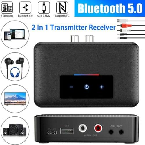 2021 New Bluetooth 5.0 RCA Audio Receiver Transmitter 3.5mm 3.5 AUX Jack Music Wireless Adapter With Mic NFC Wireless Adapter