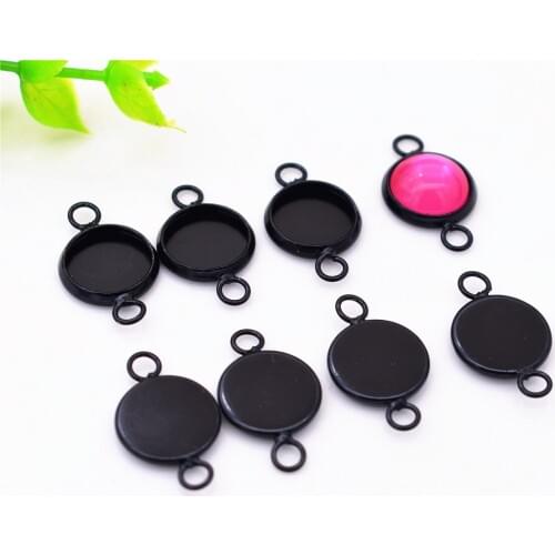 20pcs 10mm Inner Size Black Plated Brass Material Simple Style Double Hanging Cabochon Base Cameo Setting Pendant Tray