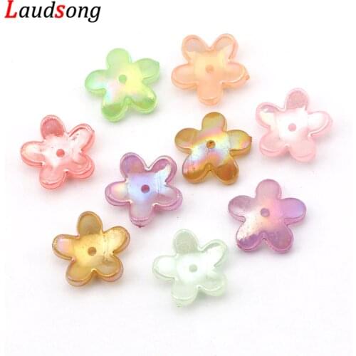 50pcs 17mm Multicolor AB Transparent Acrylic Flower Bead Caps Crimp End Caps For Jewelry Making Finding Diy Handmade Accessories