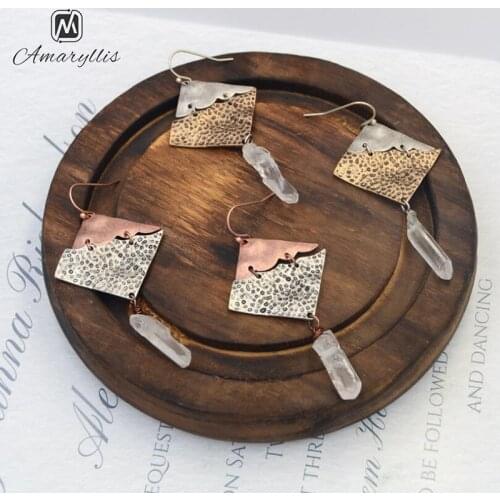 Amaiyllis Handmade Natural Stone Pendant Dangle Earrings For Women Mix Color Geometric Square Statement Chandelier Drop Earrings