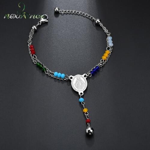 Nextvance Virgin Mary Amulet Pendant Bracelet Double Layer Beads Tassel Charm Bracelets for Women Gift Protection Jewelry