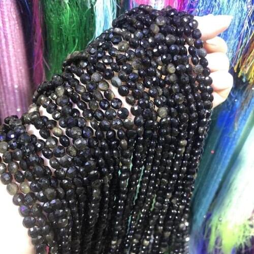 Natural Stone Beads Section Circular Golden Obsidian Punch Loose Beads For Jewelry Making DIY Necklace Bracelet Ring Accessory