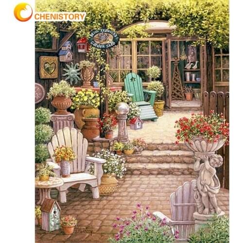 CHENISTORY Framed Oil Painting By Numbers Kits Beautiful Houese And Yard Landscape Paints Kits Wedding Room Wall Decor Diy Gift