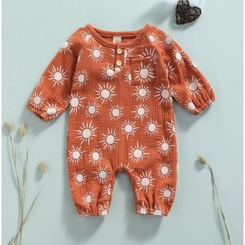 Toddler Infant Baby\s Casual Long Sleeve Jumpsuit Fashion Sun Printing Button Autumn Spring Long Romper For Newborn Baby