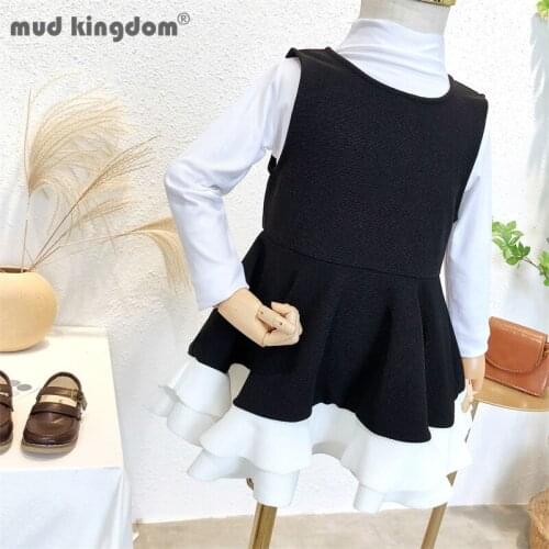 Mudkingdom Sleeveless Dress for Girls Ruffles Zipper Solid Patchwork Fashion Dress Little Girls Drop Shoulder Children Clothing