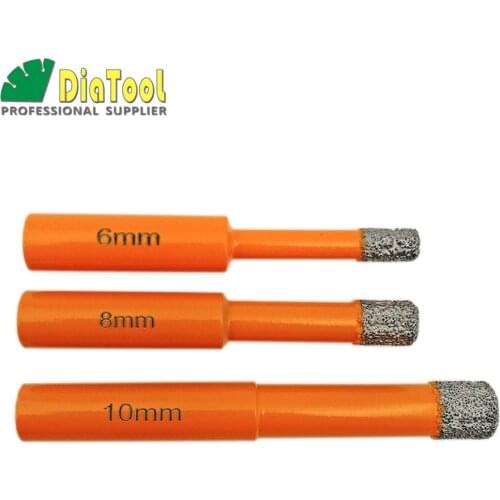 DIATOOL 3pcs (6mm+8mm+10mm) Vacuum Brazed Diamond Drilling Core Bits, Round Shank, Professional Quality, Drill Bits Hole Saw