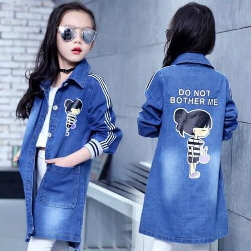 High Quality Big Girls Denim Jackets Children Fashion Windbreaker Clothing 2019 Spring Autumn Cartoon Coat Kids Casual Tee Tops