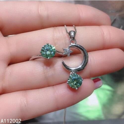 KJJEAXCMY fine jewelry natural green Mosang Diamond 925 sterling silver women pendant necklace ring set support test luxury
