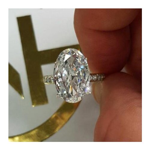 Oval Finger Ring Band Dazzling Brilliant CZ Stone Four Prong Setting Classic Wedding Anniversary Gift For Wife&Girlfriend