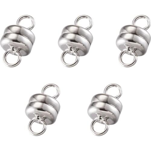 Column Brass Magnetic Clasps, Lead Free & Nickel Free & Cadmium Free, Platinum, 10x6mm, Hole: 1mm