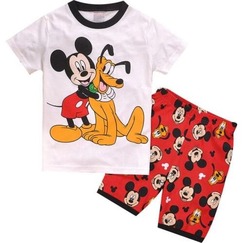 Hot Children Clothes Short Sleeve Mickey Minnie Cartoon Suit 1-7Years Baby Boys Girls Cotton Set Kids Outwear Clothes