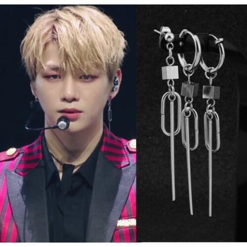 KPOP DNA Korean Simple 1pcs Earring Bangtan Boys Album Double ears Stainless Steel Stud Earrings Accessories For Men Women