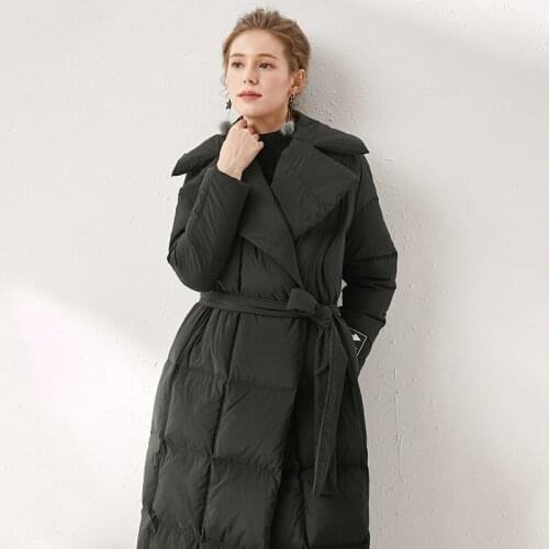 Winter 2020 new thickened 90 white duck down Coats Womens down jacket Lapel loose lace long down Parka Outerwear