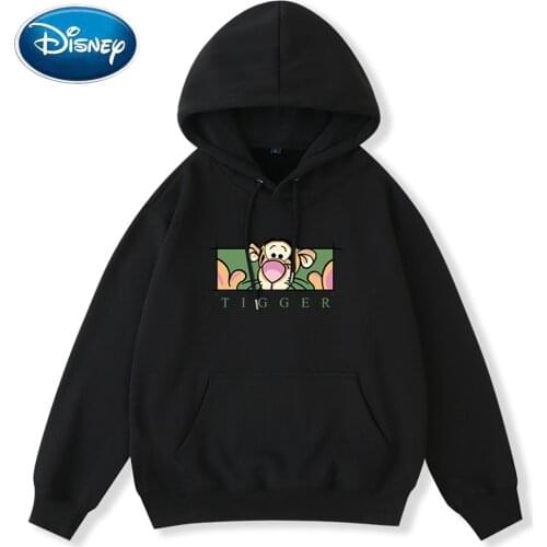 Disney Sweatshirt Fashion Winnie the Pooh Bear Tigger Cartoon Print Unisex Women Hooded Pullover Pocket Long Sleeve Top 8 Colors