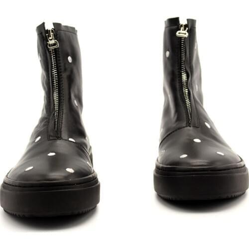 Casual Round Toe Polka Dot Men Boots Winter Zipper Black Cow Leather Platform Boots High Quality Concise High Top Hip Hop Botas