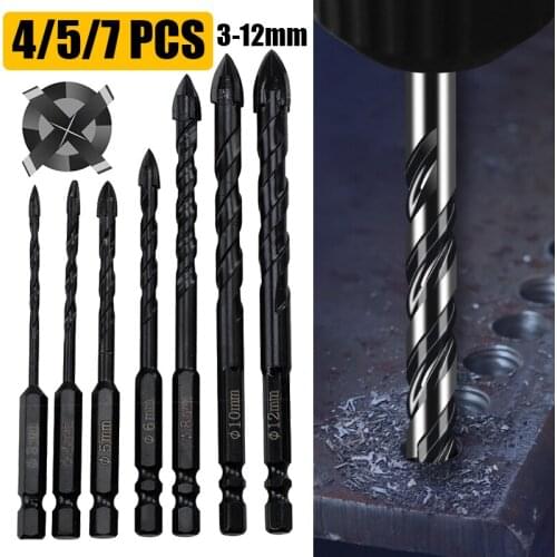 3-12mm Cross Hex Tile Drill Bits Set for Glass Ceramic Concrete Hole Opener Brick Hard Alloy Triangle Bit Tool Kit